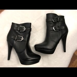 Guess Black Leather High Heel Booties